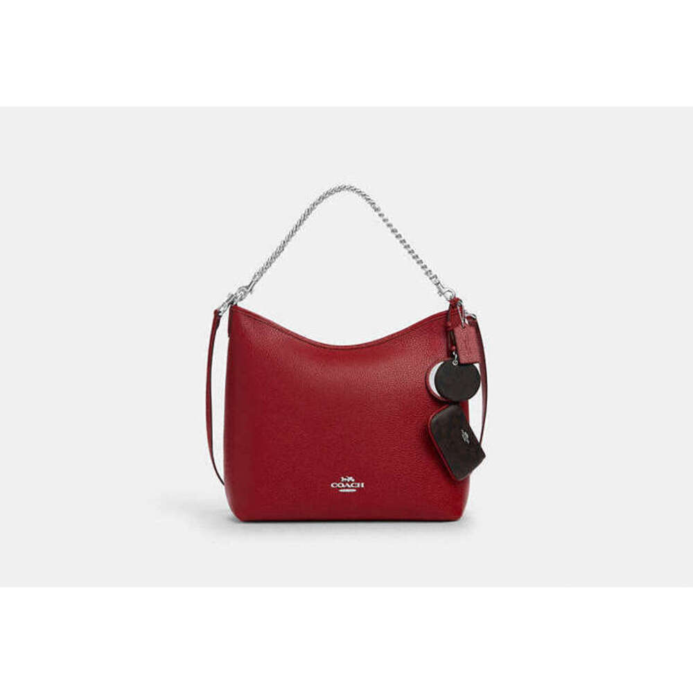 Coach Laurel Large Shoulder Bag Red Leather With Mirror Charm And Pouch NWT